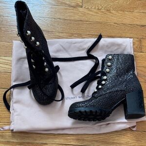 Stuart Weitzman Black tweed / pearl boot